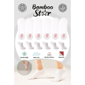 Bambu Kadın Sneaker Beyaz Çorap Dikişsiz Görünmez Bilekte Görünmez Spor Çorap Premium 6'lı Paket