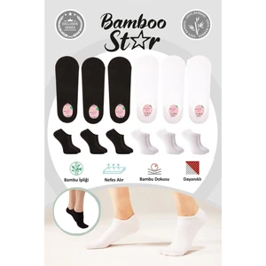 Bambu Kadın Sneaker   Çorap Dikişsiz Görünmez Bilekte Görünmez Spor Çorap Premium 3Beyaz 3Siyah  6'lı Paket