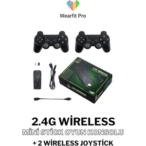 4K Hd 2.4g Retro Game Stick 90'lı Yıllar USB Stick Wireless Atari Makinesi + 2 Wireless Joystick