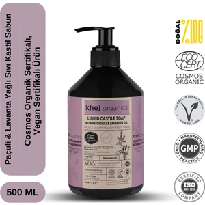 Khej Organics No.5 Organik Vegan Paçuli ve Lavanta Yağlı Organik Sıvı Kastil Sabun Kuru Cilt Sabunu 500 ml