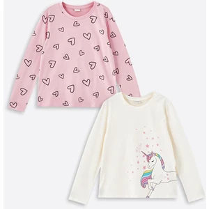 Lcw Kids Bisiklet Yaka Uzun Kollu Kız Çocuk Tişört 2'li
