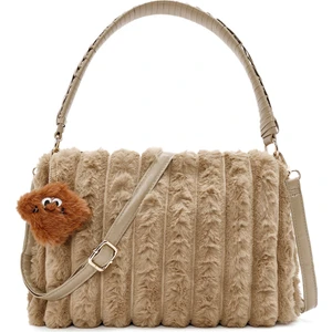 Kadın Bej Aksesuar Detaylı Peluş Omuz Çantası 24WBD2668PH
