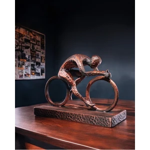 Bisikletçi Heykeli – 16 cm | Bakır Renkli Modern Biblo | Spor Temalı Masaüstü Dekor