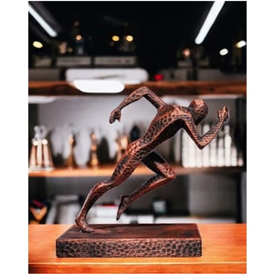 Koşucu Heykeli – 16 cm | Bakır Renkli Modern Biblo | Spor Temalı Masaüstü Dekor
