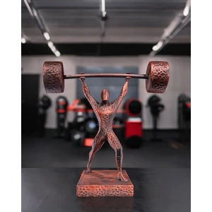Halterci Heykeli – 16 cm | Bakır Renkli Sporcu Biblo | Fitness Temalı Masaüstü Dekor