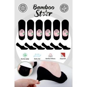 Bambu Kadın Babet Siyah Çorap Dikişsiz Görünmez Kaydırmaz Topuk Silikonlu Premium 6'lı Siyah Paket