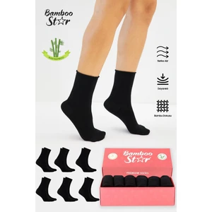Bamboo Star Bambu Kadın Lastiksiz Siyah Soket Dikişsiz Premium Çorap 6 Lı Paket Sıkmayan Çorap -Iz Bırakmaz