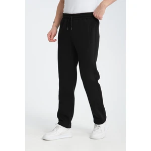 Erkek Siyah 3 Iplik Rahat Kesim Düz Paça Kışlık Eşofman Altı