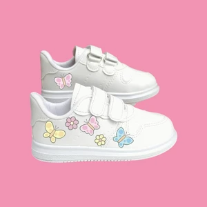 Lias Shoes Renkli Kelebekler Baskılı Beyaz Bantlı Çocuk Spor Ayakkabı Sneaker
