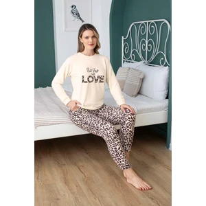 Kadın Bisiklet Yaka Düğmesiz Kışlık Termal Cepli Bilek Manşetli Jogger Uzun Kol Pijama Takımı