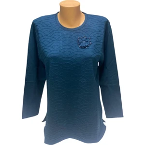 Yuvarlak Yaka Desenli Kışlık Anne Kazak