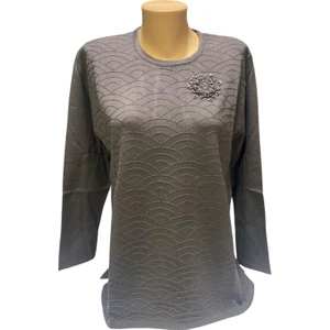 Yuvarlak Yaka Desenli Kışlık Anne Kazak