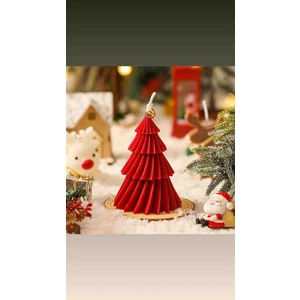 Kırmızı 3 Katmanlı Noel Ağacı Mum (Yılbaşı Konsepti,dekorasyon) 1 ADET KIRMIZI