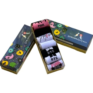 7'li Kutulu Seri Black Ping,bts,exo,stray Kids Neşeli Kolej Tenis Çorap