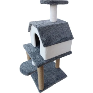 Çift Katlı Gri Beyaz Kırçıllı Kedi Evi