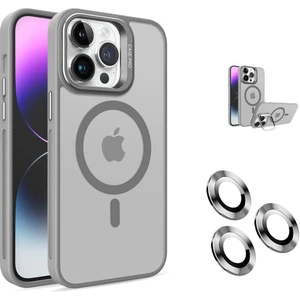 Teknosepetim iPhone 16 Pro Max Kamera Korumalı Standlı Kılıf Magsafe Şarj ile Uyumlu Açılır Kamera Standlı Manyetik Kılıf + Lens Koruma Set