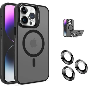 Teknosepetim iPhone 16 Pro Max Kamera Korumalı Standlı Kılıf Magsafe Şarj ile Uyumlu Açılır Kamera Standlı Manyetik Kılıf + Lens Koruma Set