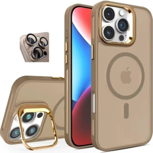 Teknosepetim iPhone 16 Pro Max Kamera Korumalı Standlı Kılıf Magsafe Şarj ile Uyumlu Açılır Kamera Standlı Manyetik Kılıf + Lens Koruma Set