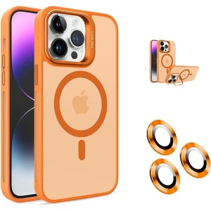 Teknosepetim iPhone 16 Pro Max Kamera Korumalı Standlı Kılıf Magsafe Şarj ile Uyumlu Açılır Kamera Standlı Manyetik Kılıf + Lens Koruma Set