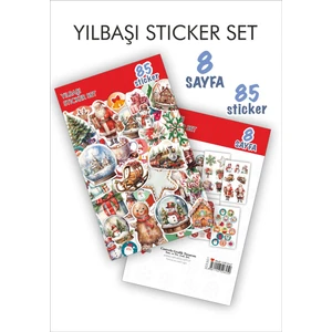 Yılbaşı Sticker Book 85 Adet 8 Sayfa Yeni Yıl Çam Ağacı Noel Baba Mutlu Yıllar Yılbaşı Sticker