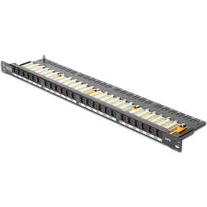 19&quot; 24 port Cat-6 UTP Patch Panel, 8P8C, LSA, 0,5U boyut, tozdan korumak için kapaklı, zırhsız, siyah renk