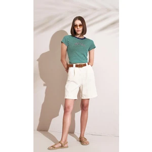 Kadın Taş Yüksel Bel Beli Kemerli Gabardin Şort