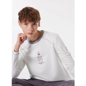 Discovery Expedition Kırık Beyaz Kadın Kapüşon Yaka Basic Fit Baskılı Uzun Kollu T-Shirt D4WL-TST3004