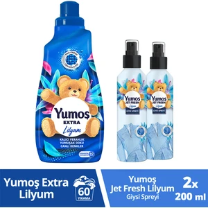 Jet Fresh Giysi Spreyi Lilyum 200 ml x2 + Yumoş Çamaşır Yumuşatıcısı İçin Lilyum 1440 ml x1