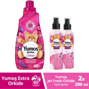 Jet Fresh Giysi Spreyi Orkide 200 ml x2 + Yumoş Çamaşır Yumuşatıcısı Orkide 1440 ml x1