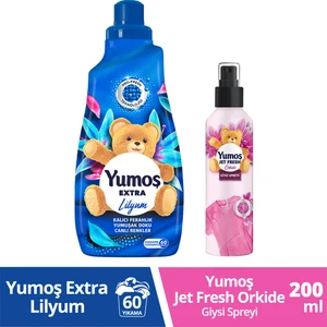 Jet Fresh Giysi Spreyi Orkide 200 ml x1+Yumoş Yumuşatıcısı Extra Konsantre Lilyum 1440 ml x1