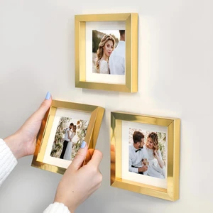 Yapışkanlı Sök-Tak Paspartulu Altın 14 x 14 cm  Pola Kare Fotoğraf Çerçevesi - 3'lü paket