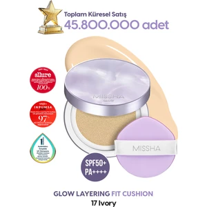 Yoğun Kapatıcı, Nemli ve Parlak Bitişli Cushion Glow Layering Fit Cushion No.17 Ivory SPF50+/PA++++