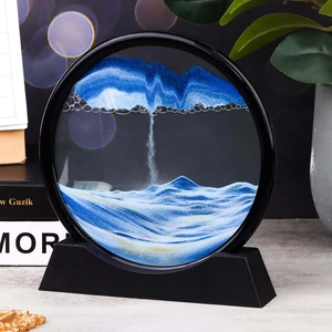 Hareketli 3D Kum Saati 30CM Büyük Boy Mavi Yuvarlak 12INCH Cam Dekoratif Sanatsal Rahatlatıcı
