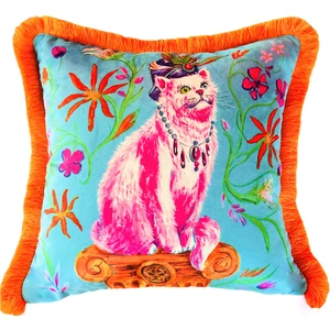 Ge Living Dekoratif Van Kedisi Desenli Yeşil Kadife Kırlent Kılıfı ( 45  x  45 )