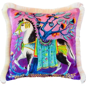 Ge Living Dekoratif Mustang At Desenli Mor Kadife Kırlent Kılıfı ( 45  x  45 )