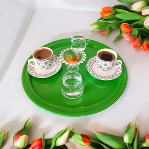 Ece Ev Modası Metal Sunum Tepsisi, Kahve Tepsisi, Çay Tepsisi, 26 cm Yuvarlak Tepsi