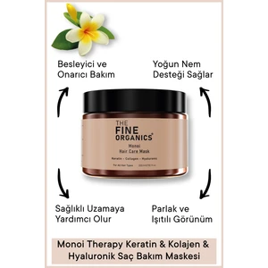 The Fine Organics Monoi Therapy Keratin, Kolajen ve Hyaluronik Asitli Onarıcı Saç Maskesi 300 ml – Sağlıklı Uzama ve Güçlü Saç Desteği, Hayvanlar Üzerinde Test Edilmemiş