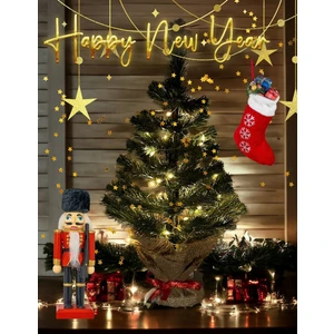 Işıklı Yılbaşı Çam Ağacı Kütük Tabanlı Jüt Ipli Masaüstü Yeni Yıl Noel Ağacı