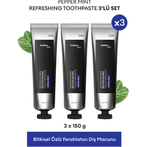 Bitkisel Özlü Ferahlatıcı Diş Macunu KUNDAL Refreshing Toothpaste Set (Pepper Mint) 3 Adet