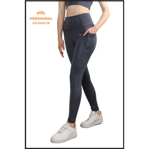 Miss Maral Kadın Antrasit Yüksek Bel Toparlayıcı Çift Cepli Spor Tayt Bilek Boy  Slim Fit Görünüm 1057