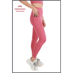 Miss Maral Kadın Gül Kurusu Yüksek Bel Toparlayıcı Çift Cepli Spor Tayt Bilek Boy  Slim Fit Görünüm 1057