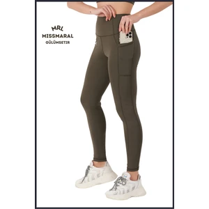 Miss Maral Kadın Haki Rengi Yüksek Bel Toparlayıcı Çift Cepli Spor Tayt Bilek Boy  Slim Fit Görünüm 1057