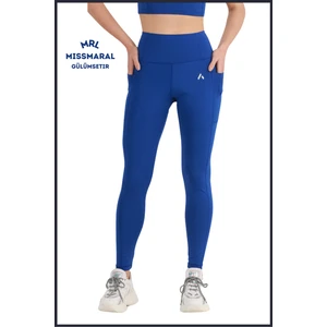 Miss Maral Kadın Saks Mavi Yüksek Bel Toparlayıcı Çift Cepli Spor Tayt Bilek Boy Slim Fit Görünüm 1057