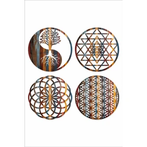 Yaşam Çiçeği, Sri Yantra, Torus ve Yin Yang 4'lü Set Duvar Tablosu
