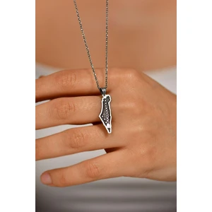 Roza Silver 925 Ayar Filistin Haritası, Filistin Özgürlük Unisex Gümüş Kolye 45-55CM