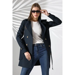 Kadın Degaje Kuşaklı Yarım Boy Astarlı Uzun Kollu Döğmeli Trençkot