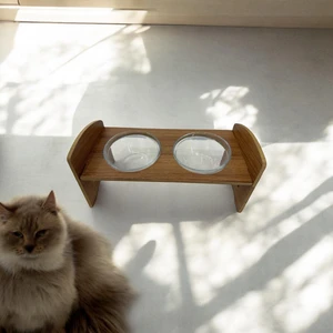 Moxo Creative Ahşap Kedi/köpek Mama ve Su Kabı (Cam Kaseli)