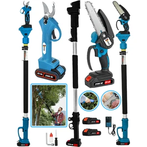 Alman 3'lü Set Blue 2400 Wf 25 Ah 2 Akülü Bağ Makası + Zincirli Dal Budama Makinası + 2.7 Metre Teleskopik Uzatma