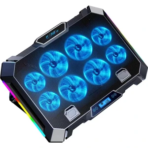 Vortex 8x Turbo LED Fan - 10 Modlu RGB - LCD Ekran - Ayarlabilir Fan Hızı & 7 Farklı Stand Yükseklik Kademesi – 2x USB - Metal Mesh Zemin Notebook Soğutucu - Siyah (9"-17" Boyut Destekli)