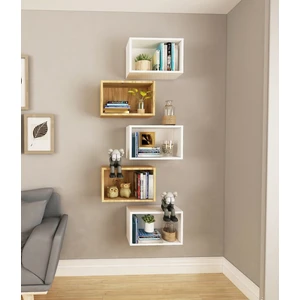 Dekormer Design Kitaplık Duvar Rafı 5 Li Dikdörtgen Arkalıklı Ev Mobilya Takım Atlantik Çam Beyaz